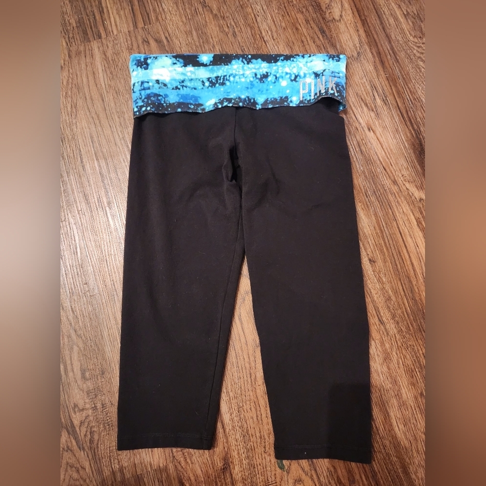 PINK Victoria's Secret Foldover Leggings with Blue Waistband